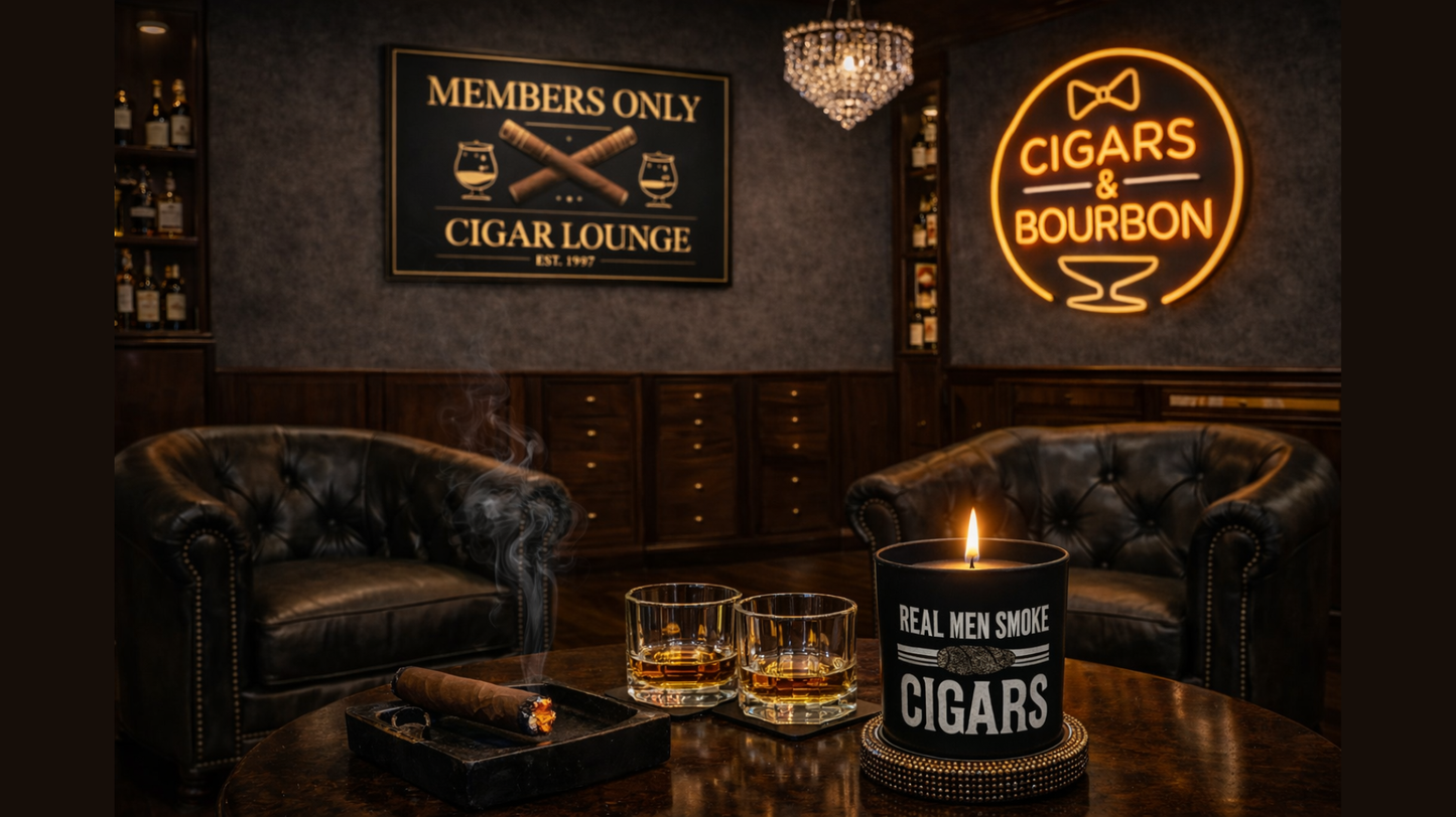 Real Men Smoke Cigars - Bow Ties & Bourbon Luxury Vibe 8 oz. Candle
