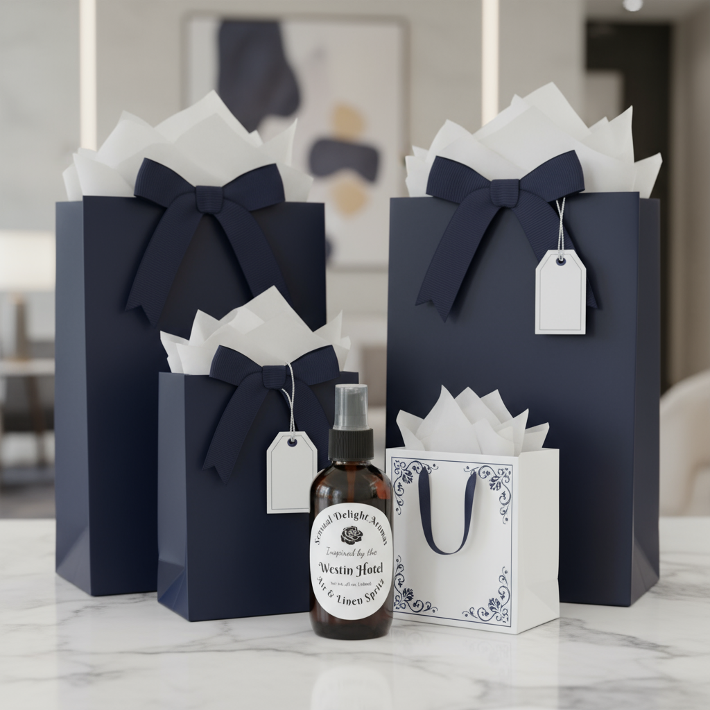 Westin Air & Linen Spritz Gift Idea with Navy and White Gift Bags